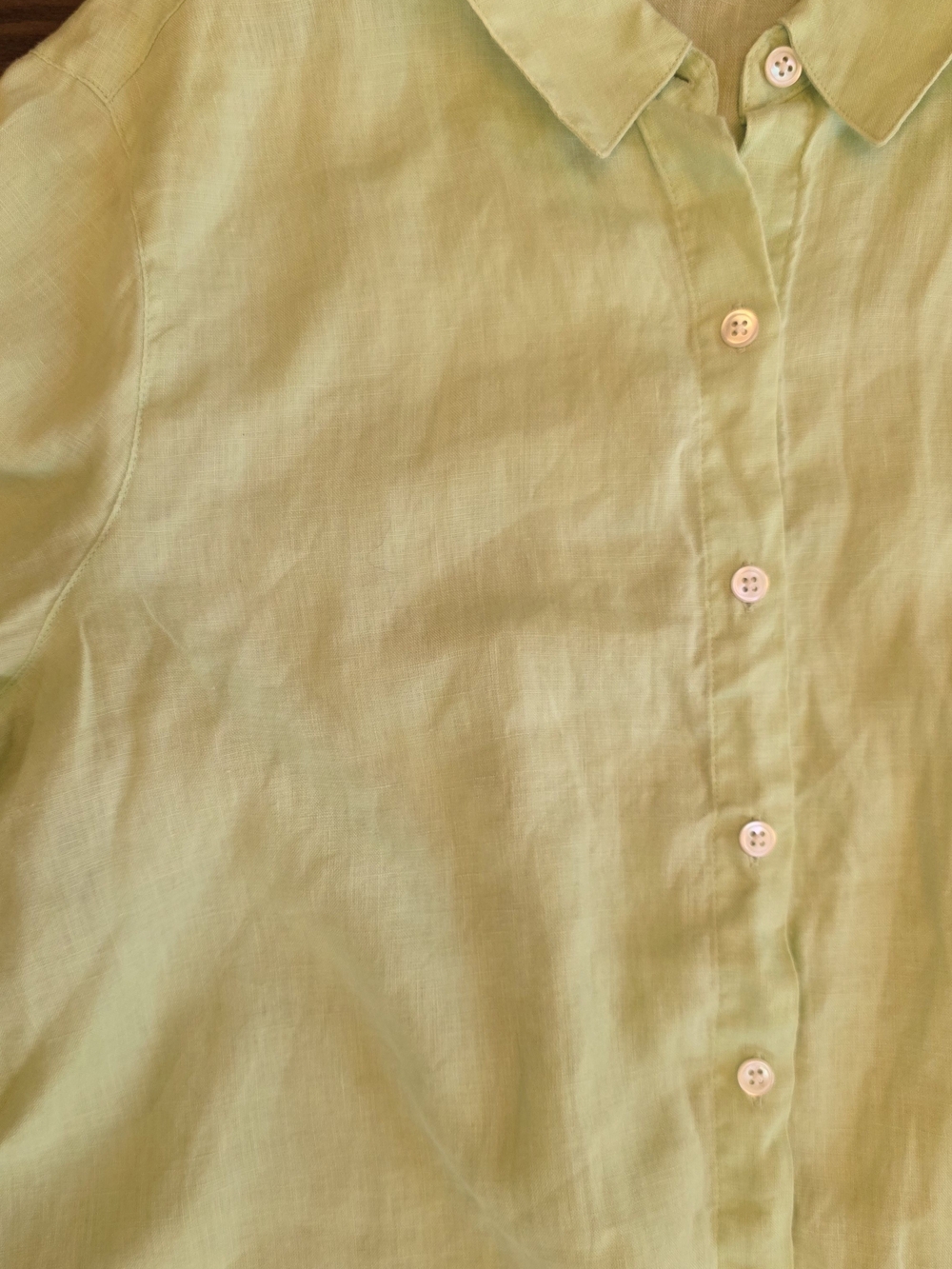 J.Jill Linen Lime Green Button Down Shirt Coastal Grandma Minimalist Eurosummer - Picture 3 of 8